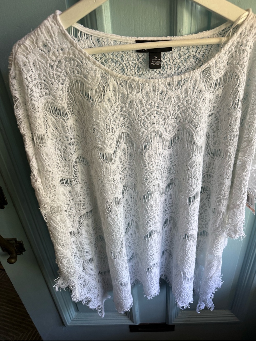 INC International Concepts White Lace Knit Tunic Top